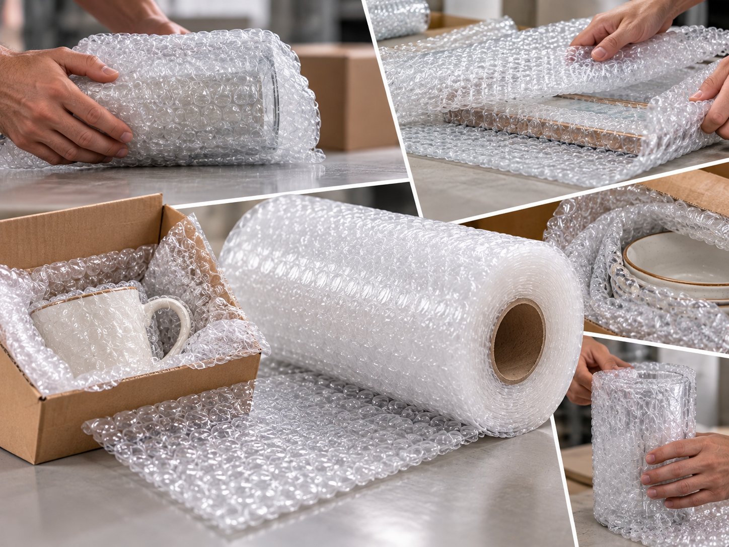 Bubble wrap used to protect fragile products during packing, storage, and transportation